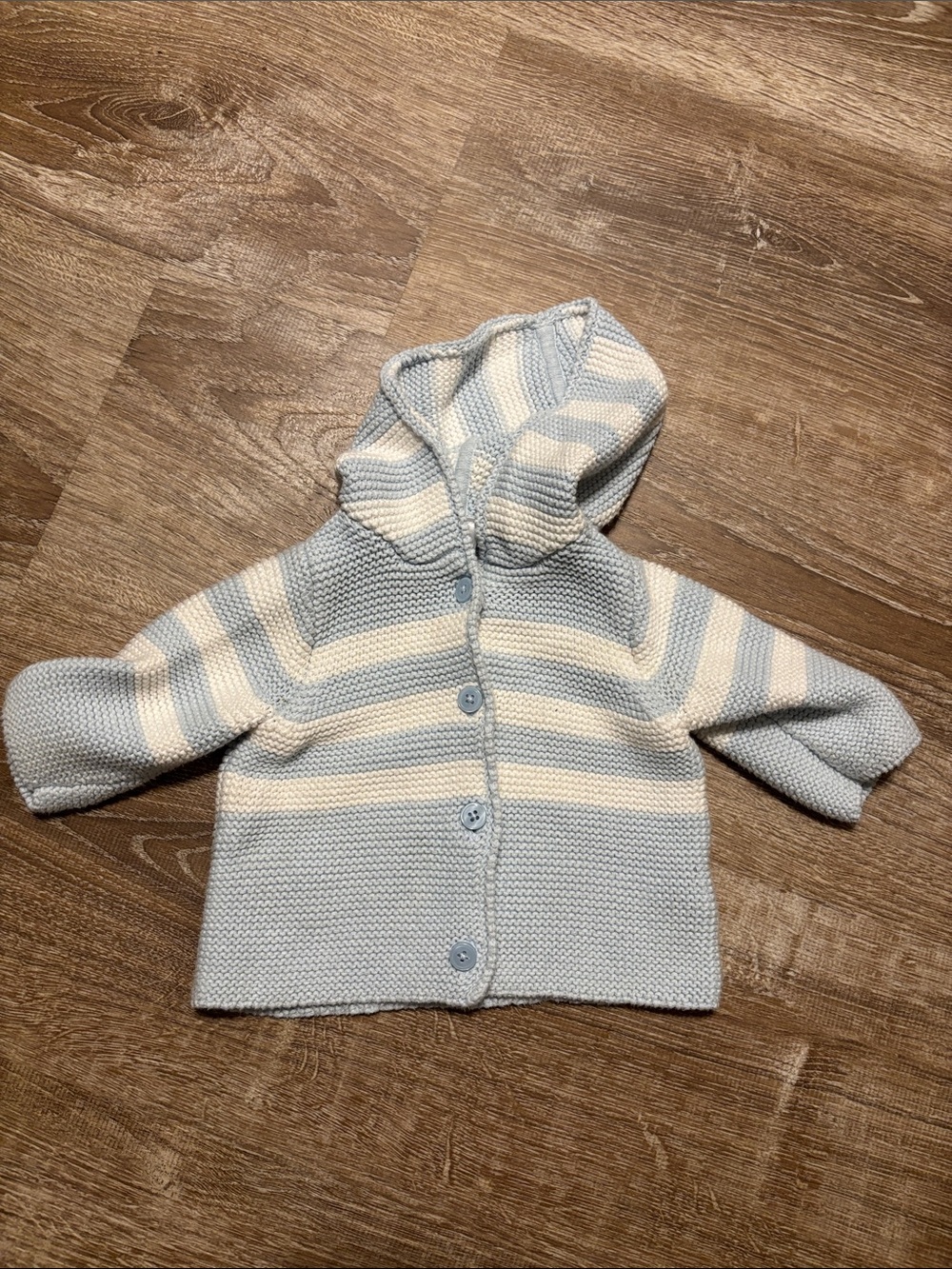 Hanna Andersson Striped Hooded Knit Cardigan - Light Blue & Cream